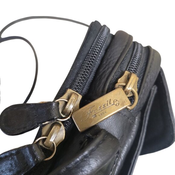 Vintage FOSSIL Black Leather Organizer Crossbody Wallet Multi Pocket Credit Card - Picture 9 of 16